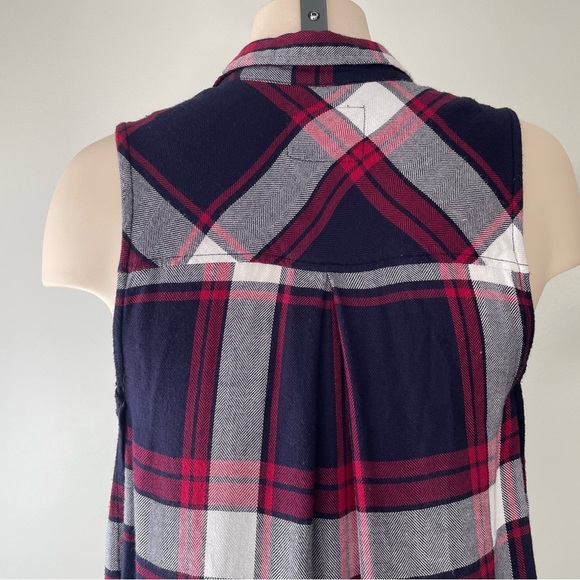 Rails Plaid Sleeveless Tunic Button Down Red Blue Long Longline Maxi Size XS - Picture 9 of 10